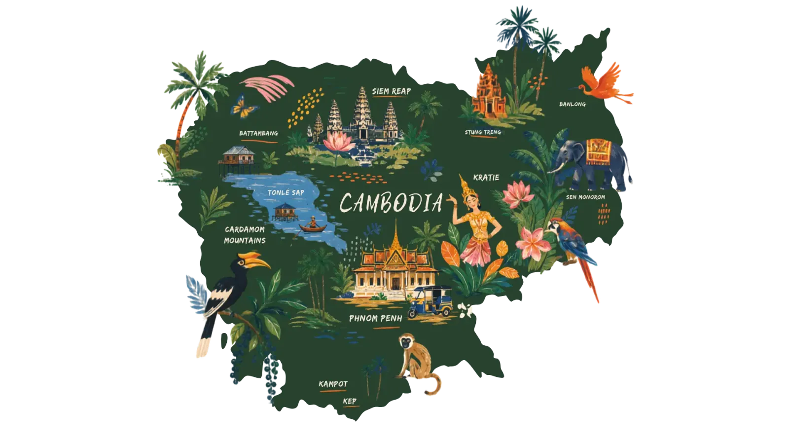 The Map’s illustrated Cambodia destination map