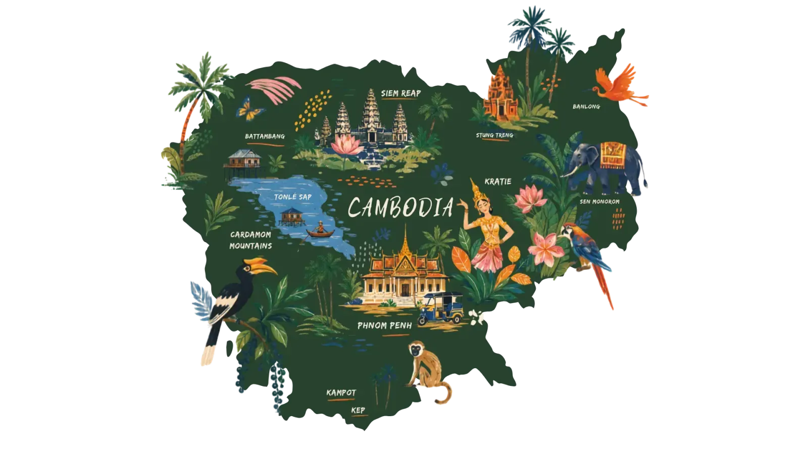 Illustrated map of Cambodia